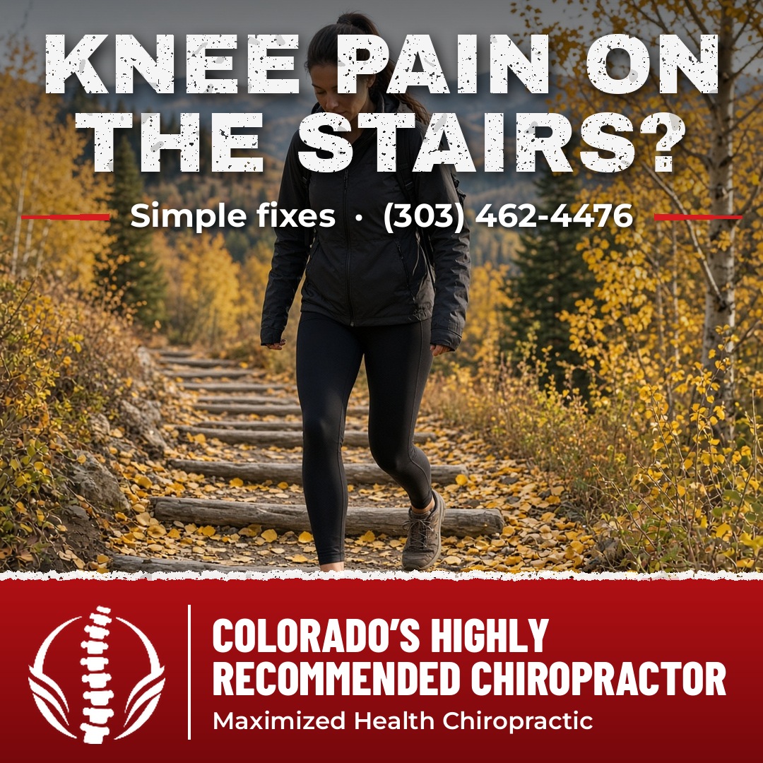 Hiker stepping down autumn trail steps - knee pain tips